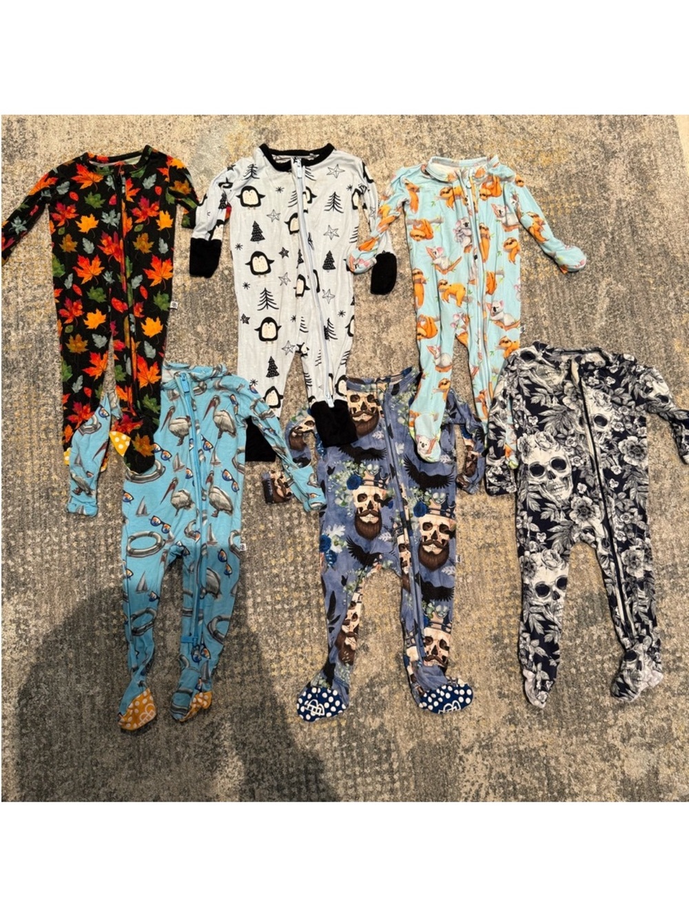 Kids Footed One-Piece Pajamas - Blue Penguin & Forest Prints